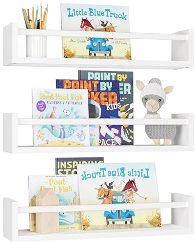 Buithafu Estantería Infantil Juego de 3 Piezas Estantería Flotante de Pared para organizar Libros y Juguetes, Estante Expositor Colgante para Dormitorio, salón y habitación Infantil (Blanco)