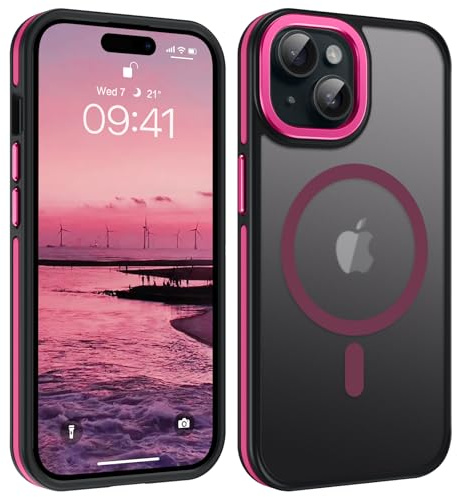 Telaso Magnetica per iPhone 15 Plus Custodia, Compatibile con MagSafe, Magnetkraft Case iPhone 15 Plus Case, Antiscivolo Opaco Retro Touch Cover Antiurto Cover Cover Protettiva Antiurto Rosa Brillante