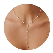 PRTGL Perlenkette - 14K vergoldet Weiße Perlen Halskette für Damen und Mädchen Y-Halskette Cuban Chain