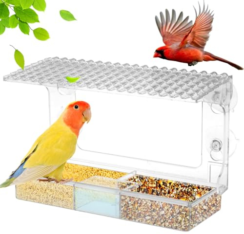 Transparent Vogelfutterhaus Fenster mit Saugnapf 26x17x10cm Vogelhaus Fensterscheibe Abnehmbar mit Drainagelöcher Vogelfutterspender Fenster für Den Innen- Außenbereich (Stil 1)