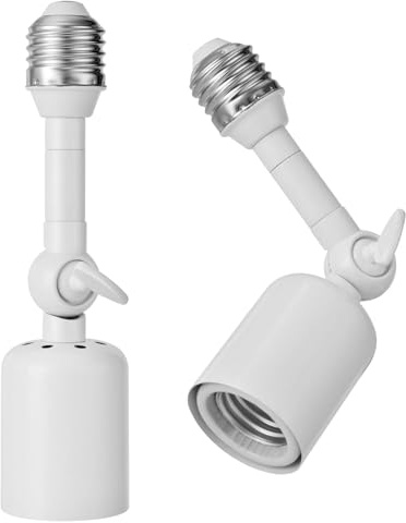 Onite 2-Pack Heavy Duty Light Socket Extender, 360° Adjustable E26/E27 Extension Adapter for High Power Bulbs, Security Cameras & Fans, Outdoor/Indoor (White, 6.7inch)
