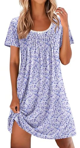 Ekouaer Camisón Mujer Verano Manga Corta Camisón Suelto y Cómodo para Dormir Vestido de Dormir Floral para Casa Morado XXL