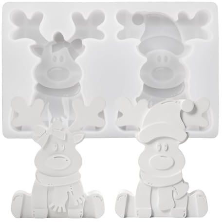 Ren silikonform, jultvålform, 13,8 x 8,8 x 1,5 cm, fondant älg, semesterhantverk, bakning, sittande rådjur, för chokladgodisdekorationer