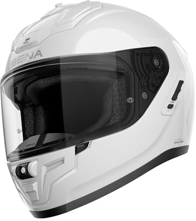 Sena Phantom ANC Vollvisier-Smart-Motorradhelm mit integrierter Kommunikation und aktiver Geräuschkontrolle (Glänzend Weiß, M)