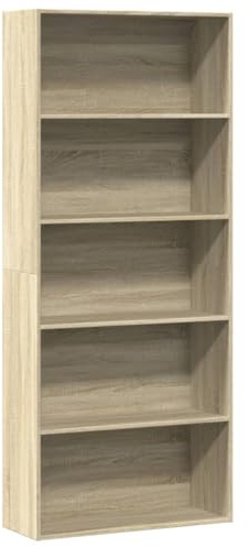 Yisssmeng Bücherregal Sonoma-Eiche 80x30x189 cm Massiver Holzwerkstoff 5 offene Fächer Standregal Raumteiler Modernes Design für Wohnzimmer Büro Flur
