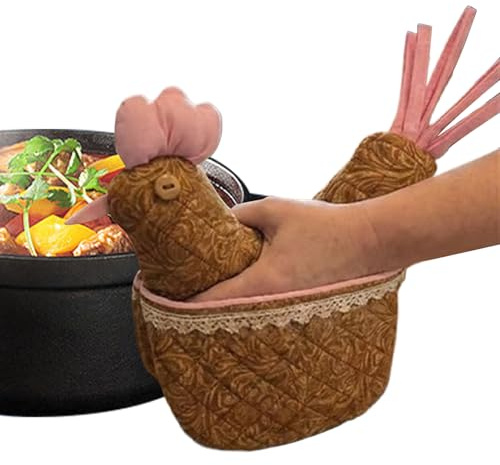 Guanto da forno in cotone, 25 x 20 x 4 cm, protezione resistente al calore, impugnatura antiscivolo e design a forma di pollo, guanto da cucina per cuocere, cucinare, grigliare, barbecue, pasti per le