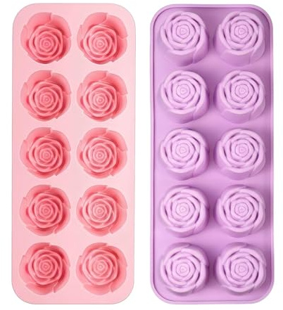 2 Stück Silikonform Blumen Gießformen Rose 3D, 20 Mulden Silikon Formen | Silikonformen Blumen Backen für Eiswürfel & Seife Valentinstag Fondant Silikonform Cupcake-Dekoration DIY Basteln