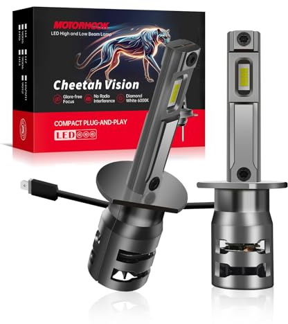 MOTORHOOK H1 Halogen Scheinwerferlampe 12V 60W, H1 Lampe Auto 6500K Weißlicht, Extra Hell für Abblend- & Fernlicht, 2 Stück