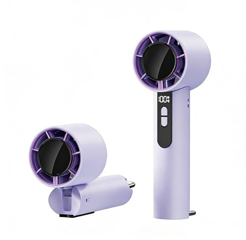 Azonelife Ventilador de Mano Portátil, Pequeño Ventilador Turbo Plegable con Pantalla LED, 5 Velocidades(1-100) 3000mAh USB Recargable para Viajes, Oficina, Exterior (Violeta)