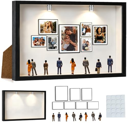 LUKIUP DIY Mini Museum Silhouette Box, 3D Miniature Museum Bilderrahmen Mit 8 Zufälligen Miniaturfiguren 2 Galerie-Spotlights,Holzrahmen Für Geburtstag Jahrestag Abschluss Valentinstag