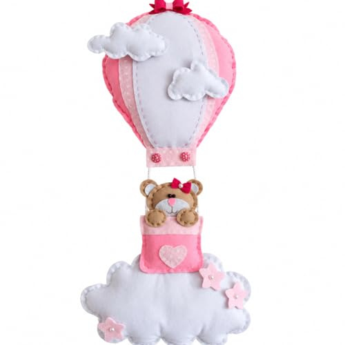 Generico Fiocco Nascita Teddy Mongolfiera Personalizzabile | Fiocco Nascita Bimbo e Bimba | Orsetto in Pannolenci Fatto a Mano (Rosa)