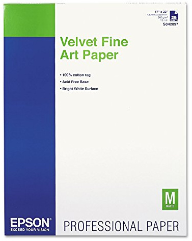 Epson S042097 Velvet Fine Art Paper, 17 x 22, White (Pack of 25 Sheets)