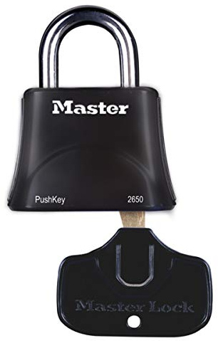 Master Lock 2650EURD Vorhängeschloss mit Push Schlüssel, Schwarz, 7 x 6 x 3,2 cm