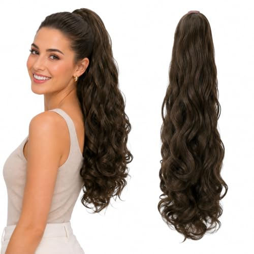 CAISHA 50cm Haarteil Ponytail Zopf Haarverlängerung Mit 2 Bändern Pferdeschwanz Lockig Braun HC7-1