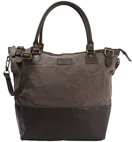 LECONI XL Shopper für Damen Kleiner Weekender Beuteltasche große Frauen Schultertasche Wickeltasche Umhängetasche aus Canvas & Leder 50x41x20cm grau LE2005-C