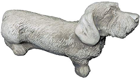 gartendekoparadies.de Hund Rauhaardackel Steinfigur aus Steinguss, Grau, Frostsicher für Außenbereich, H. 30 cm, 26 kg