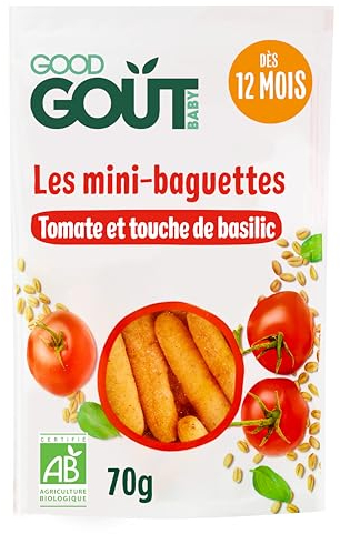 GOOD GOÛT - Mini-Baguettes Tomate Et Basilic - Biscuits Type Gressins Pour Bébé - Dès 12 Mois - Sachet Refermable - 70g - BIO