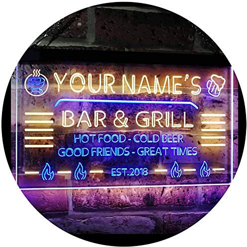 ADVPRO Personalized Your Name Custom Bar & Grill Established Year Dual Color LED Barlicht Neonlicht Lichtwerbung Neon Sign Blue & Yellow 400mm x 300mm st6s43-u1-tm-by