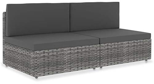 vidaXL Sofa 2-Sitzer Modular Gartenmöbel Mittelsofa Gartensofa Rattansofa Rattanmöbel Lounge Gartenset Garnitur Sitzgruppe Poly Rattan Grau