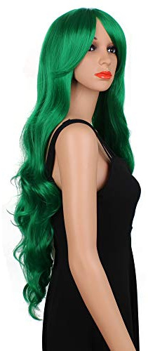 OKVGO Peluca de pelo largo y natural para mujer, para fiestas de cosplay y uso diario, color verde