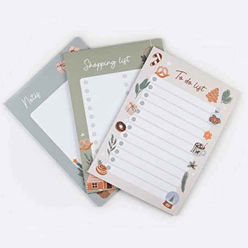 Papierdrachen Notizblock Weihnachten 2025 - Set 3 Stück - DIN A5 - To-do, Einkaufslisten, Wochenplaner & Tagesplaner - Festliches Design - rot grün