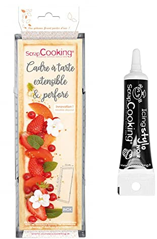 Cadre à tarte rectangulaire extensible en inox 22/42 cm + Stylo glaçage noir