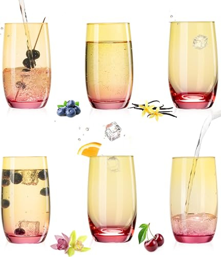 PLATINUX Trinkgläser Gelb-Rosa aus Glas Bunt 300ml (max.370ml) Set 6 Stück Wassergläser Saftgläser Longdrinkgläser