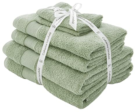 Catherine Lansfield Bathroom Anti-Bacterial Cotton 6 Piece Bale Sage,TW/55660/W/BALE6/SA