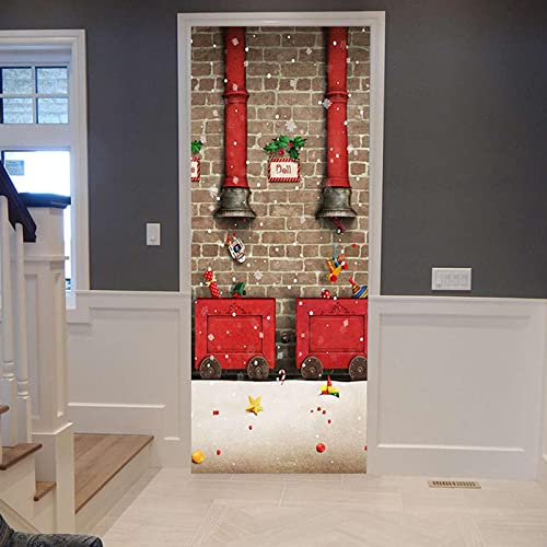 FHKGIUJAD 3D Türposter Türaufkleber Türfolie Dekofolie Weihnachten Schornstein Pflanze Pvc Wasserdicht Selbstklebende Wandbild Tapete Für Wände Aufkleber Büro Schlafzimmer Wohnzimmer 95X215Cm