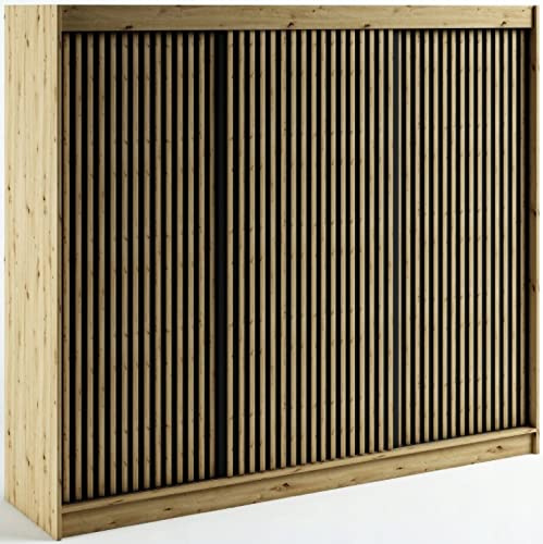 MEBLE KRYSPOL Schwebetürenschrank LAMELO 1 mit Zierstreifen, Kleiderschrank mit 2 Kleiderstange, Modern Design (250 cm)