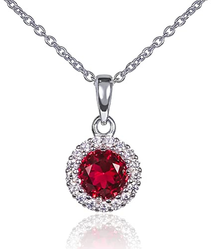Diamond Treats 925 Sterling Silber Halo Anhänger Halskette für Damen mit weißen, grünen, blauen oder roten Cubic Zirkonia Steinen, Elegante Silber Runde Halo Anhänger Halskette mit einer Geschenkbox
