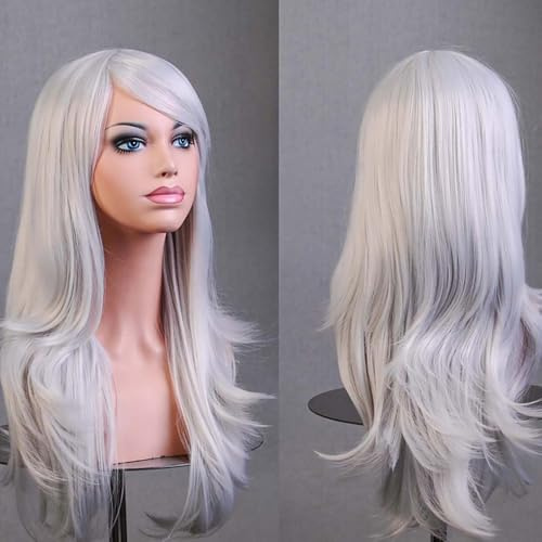 YEESHEDO 70cm Karneval Perücke Grau. Lang Voll Cosplay, Lockig Wellig Fashion Kostüme Damen Haarteil Cosplay Wig für Alltag, Party Perücke Lang,Halloween Weihnachten