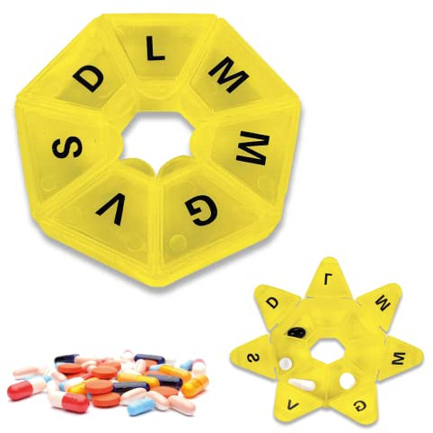 Portapillole Settimanale Colorato in ITALIANO a 7 Scomparti 7 Giorni Portapastiglie Giornaliero Organizer Medicine Porta Pastiglie Pillole Medicinali, Trasparente Satinato (GIALLO)