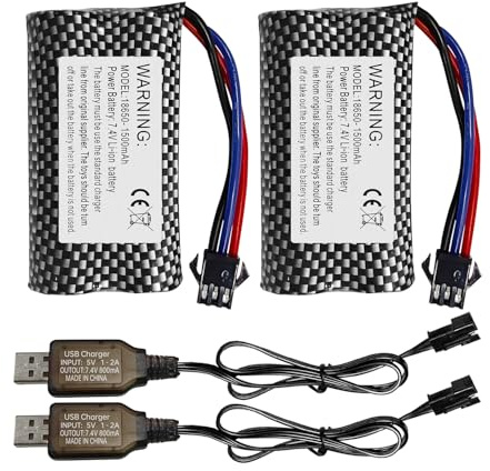 ZYGY 2PCS 7.4V 1500mAh SM-3P-Stecker-Lithiumbatterie mit USB-Ladekabel für DE43 DE60 RC Racing Fernbedienungsauto 1575 Ingenieurauto Spielzeugauto Auto