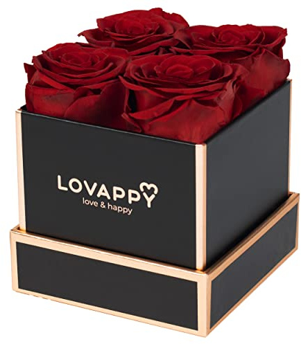 LOVAPPY Preserved Roses in A Box - Forever Roses That Last A Year - Eternal Rose Box - Flowers for Delivery Prime Birthday - Long Lasting Roses in Box- Gift for Her, Mom, Wife(Red, 4pcs)