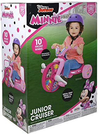 Minnie Mouse Fly Wheels Junior Cruiser Ride On - Triciclo infantil de Disney Junior con gráficos de personajes con ratón, triciclo Disney con rueda delantera de 10 pulgadas, para niños de 2 a 4 años