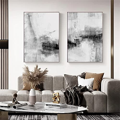 2er Poster Set, Abstrakte Kunst Bilder Set, Schwarz und weiß Leinwandbilder Wohnzimmer Deko Schlafzimmer, Wanddeko Ohne Bilderrahmen (50x70cm)