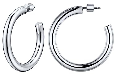 ChainsHouse Kvinnors Creole örhängen 30/40/60 mm rostfritt stål stora rör örhängen halv ringörhängen, Rostfritt stål