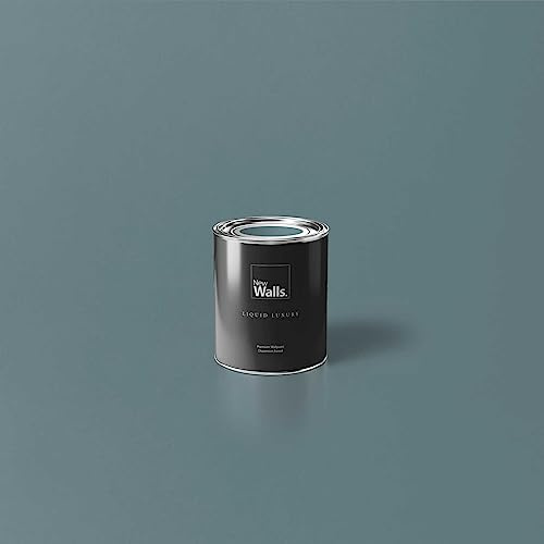 New Walls Premium Wandfarbe Blau, Taubenblau Liquid Luxury Dispersionsfarbe für Innenräume – 1 L