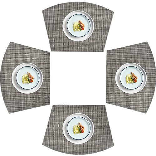 homEdge PVC-Platzset, Keil-Tischsets, waschbare Vinyl-Tischsets, für runden Tisch, 4 Stück, Leinen, Grau