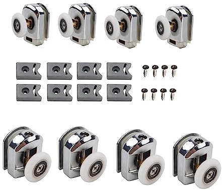 Cokritsm Curved Shower Door Rollers 23mm Shower Glass Door Rollers 8pack Replacement Shower Door Wheels with Anti-Collision Block and Screws, Shower Roller for Curved Bathroom Showerroom Doors 4-6mm