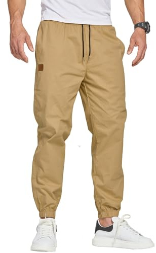 ZOXOZ Pantalon Cargo Homme Coton Pantalon de Travail Homme Pantalon Chino Homme Jogging Sport Pantalon Slim Fit Casual Sweatpants Loisirs avec Poches Kaki L