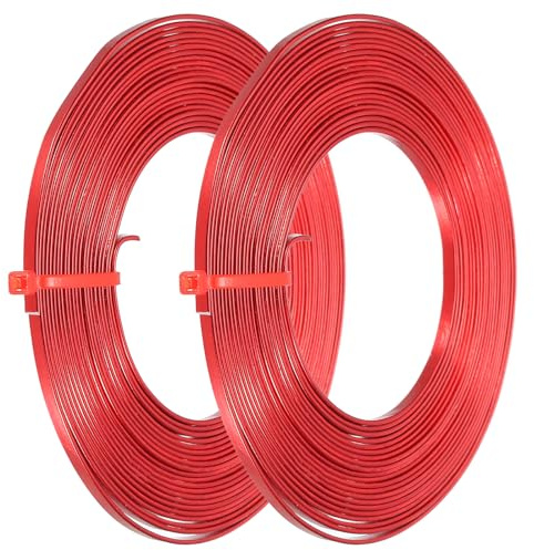 PATIKIL 16,4 Fuß Flacher Aluminiumdraht, 2 Rollen 18 Gauge Biegsamer Eloxierter Aluminiumdraht 3mm Breit für Schmuckherstellung, Rot