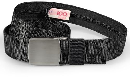 iberroad - Cintura Uomo in Nylon Fibbia Metallica e Cerniera Interna Nascosta Antifurto - Cintura Uomo Lavoro - Cintura Uomo - Cintura Tatica Uomo - Nascondi e segreti, argento, Taglia unica