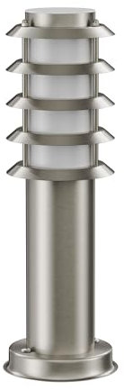 ledscom.de Borne d'éclairage PORU pour l'extérieur, IP44, grille, 39cm, inox, ampoule E27 incluse, classe d'efficacité énergétique A, givré (blanc chaud, 4W, 935lm)