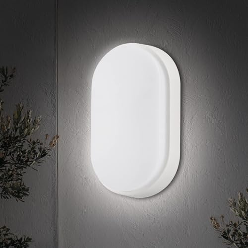 18W LED 4000K IP65 Ovale Wandleuchte mit weißer Blende für Innen, Außen, Bad, Büro, Flur, Korridor, Hauswirtschaftsraum, Garten, Schuppen, Werkstatt, Terrasse usw. - Verbesserte Version