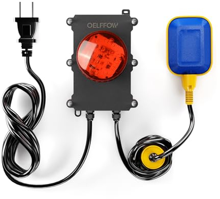 OELFFOW Alarme de pompe de puisard, interrupteur à flotteur attaché, alarme forte de 110 dB avec grand indicateur LED, interrupteur à flotteur de niveau de 3 m (avec contrepoids), utilisé dans la