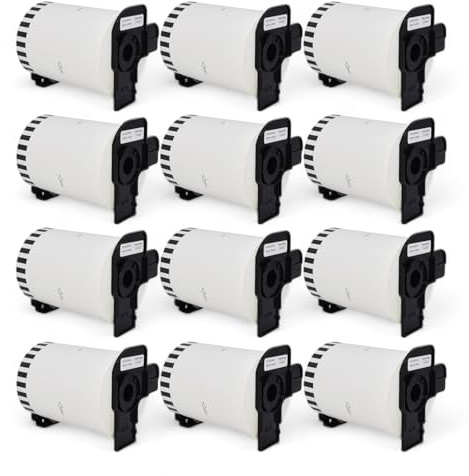 12 Rollen DK-22243 Endlos-Etiketten (102mm x 30,48m pro Rolle) Schwarz auf Weiß, Kompatibel mit Brother QL-Druckern, Thermopapier für klare Versandlabels, Adressetiketten, Bilder und Barcodes