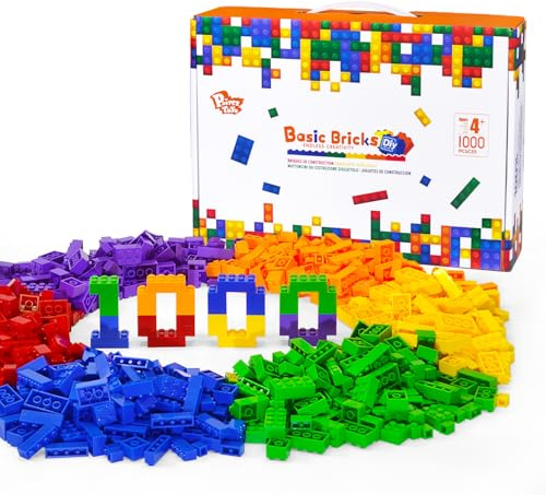 Pairez Toys Building Blocks Set, 1000 Piece Creative Small Bricks Set for Kids Stackable, 6 Classic Colors, Compatible with All Major Brands, Classic Blocks Toys for Kids Ages 4 5 6 7 8+ (Rainbow)