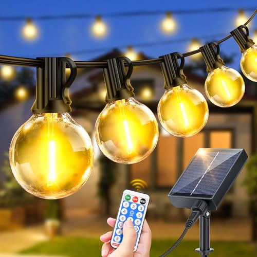 Solar LED Lichterkette Außen 15m - Outdoor Lichterketten 50FT mit Aussen Wetterfest 25+1 G40 Glühbirne Warmweiß Solarlichterkette für Balkon Garten Pavillon Terrasse Vorzelt
